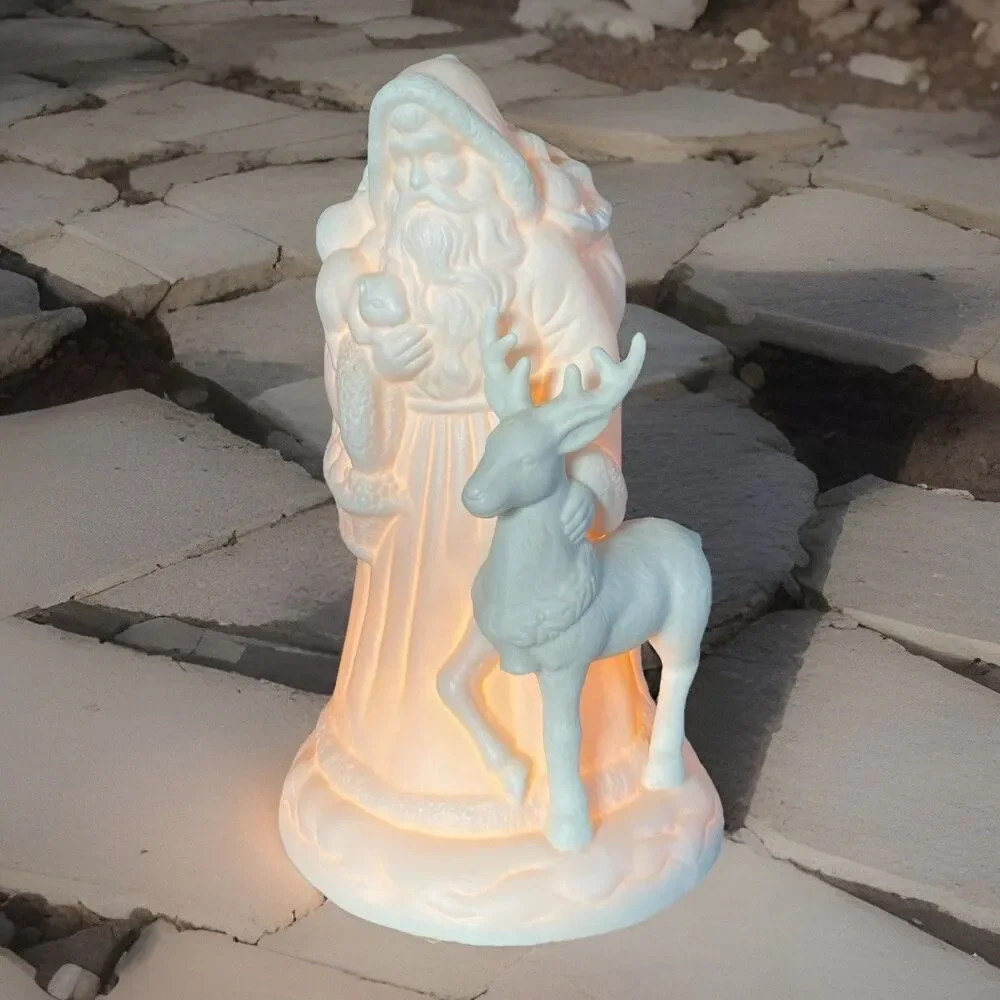 Vintage Santa w/ Reindeer Christmas Light Bisque 9